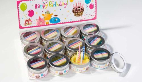 Die originelle Geburtstagstorte Happy Birthday aus Wachs - Kerzenset Birthday im bunten Töpfchen