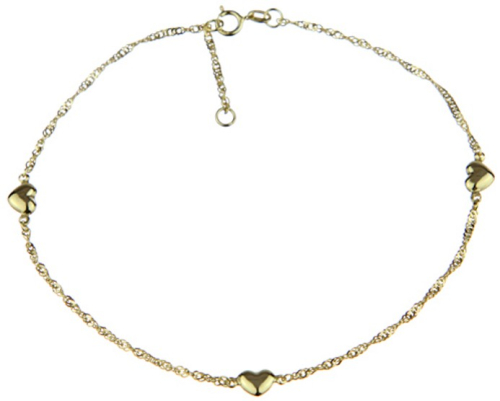 Die edle Singapur Fußkette mit 3 Herzen in gold - Schmuck für Mädchen und Frauen