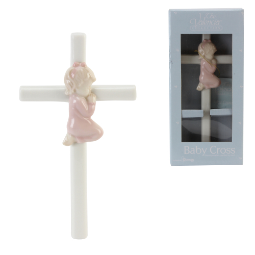 Wandkreuz Porzellan  - Kreuz für Mädchen - Rosa