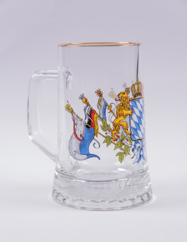 Preview: Sternbodenseidel 0,4 l ? Klarglas mit Bayernwappen & Goldrand