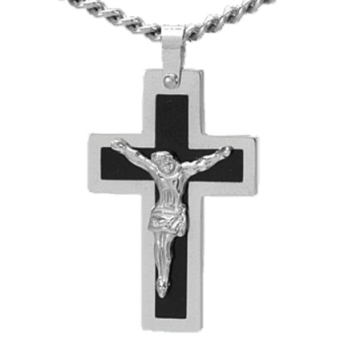 Der schöne Edelstahlanhänger mit Jesuskreuz - bicolor