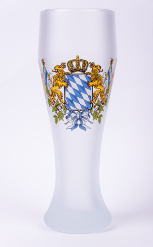 Preview: 0,5 l Weißbierglas mit Bayernwappen - optional mit Schriftzug - Weizenbierglas Satiniert