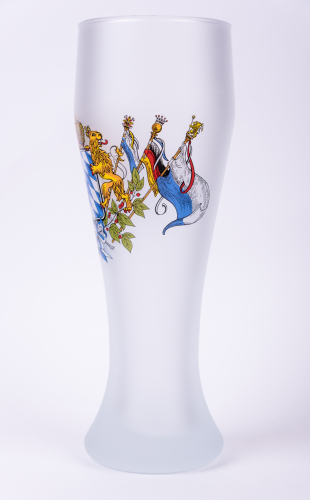 Preview: 0,5 l Weißbierglas mit Bayernwappen - optional mit Schriftzug - Weizenbierglas Satiniert