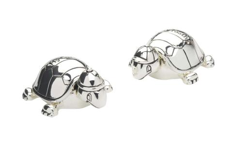 Preview: Erinnerungsdosen für den ersten Zahn und die erste Locke - Versilbertes Geschenkset Schildkröten