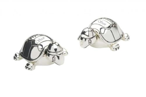 Preview: Erinnerungsdosen für den ersten Zahn und die erste Locke - Versilbertes Geschenkset Schildkröten