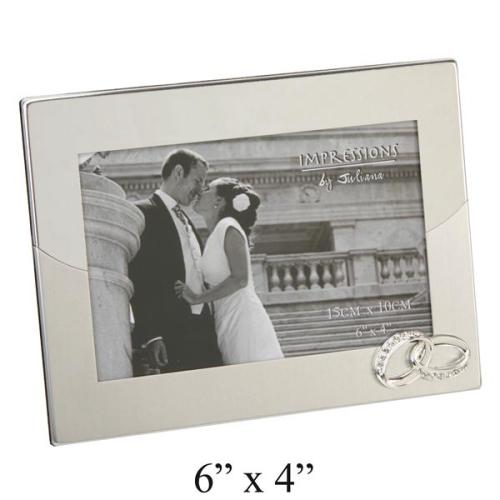 Preview: Der wunderschöne versilberte Fotorahmen matt/glänzend mit verschlungenen Strass Ringen! Hochzeitsrahmen