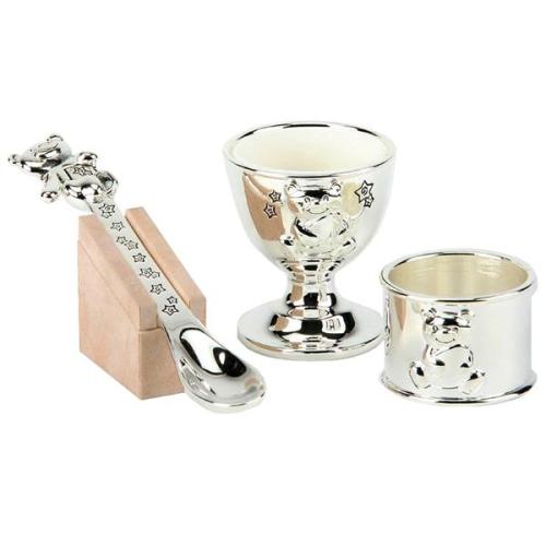 Das schöne Frühstücksset Bärchen - Versilbert! Twinkle Taufgeschenk