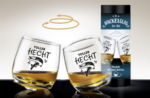 Gläserset "Toller Hecht", Wackelglas, Whiskybecher im 2-er Set