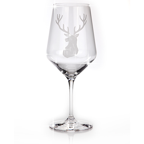 Rotwein Glas Hirsch XXL mit Gravur, Weinglas mit Hirschkopf und Geweih