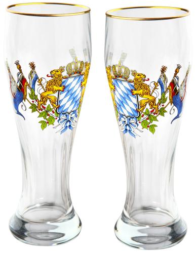 0,3 l klares Weißbierglas mit Bayernwappen für 2-er Set