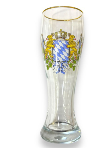 Preview: 0,5 l Weißbierglas mit Bayernwappen und Goldrand - klar - Weizenbierglas bayerisch