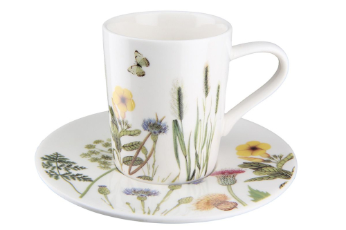 Preview: Espresso-Set - 4tlg Tasse + Teller - Wild Flowers - Porzellan