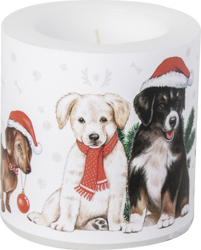 Windlicht DOG - MAS Kerze XL mit Hundemotiv Weihnachtlich