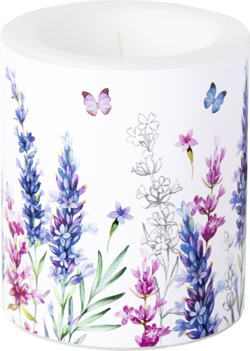 Kerze Lavendel mit Schmetterlingen - Windlicht Lisa white