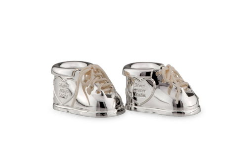 Babyschuhe für Zahn und Locke mit deutschem Text - Baby Booties mit Schnürsenkel Creme