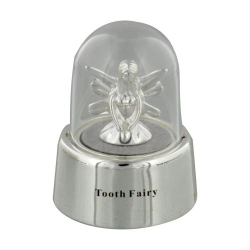 Die silberne Milchzahndose mit Zahnfee &  Glaskuppel - Gravurfähig