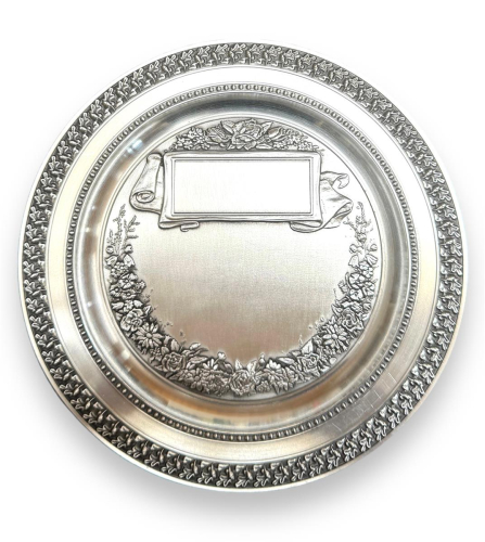 Zinnteller mit Blumenranke und Banderole-Handgegossen-Gravurfähig