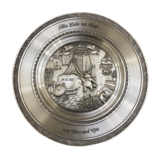 Preview: Zinnteller zur Geburt und Taufe  incl. Gravur! Geburtenteller