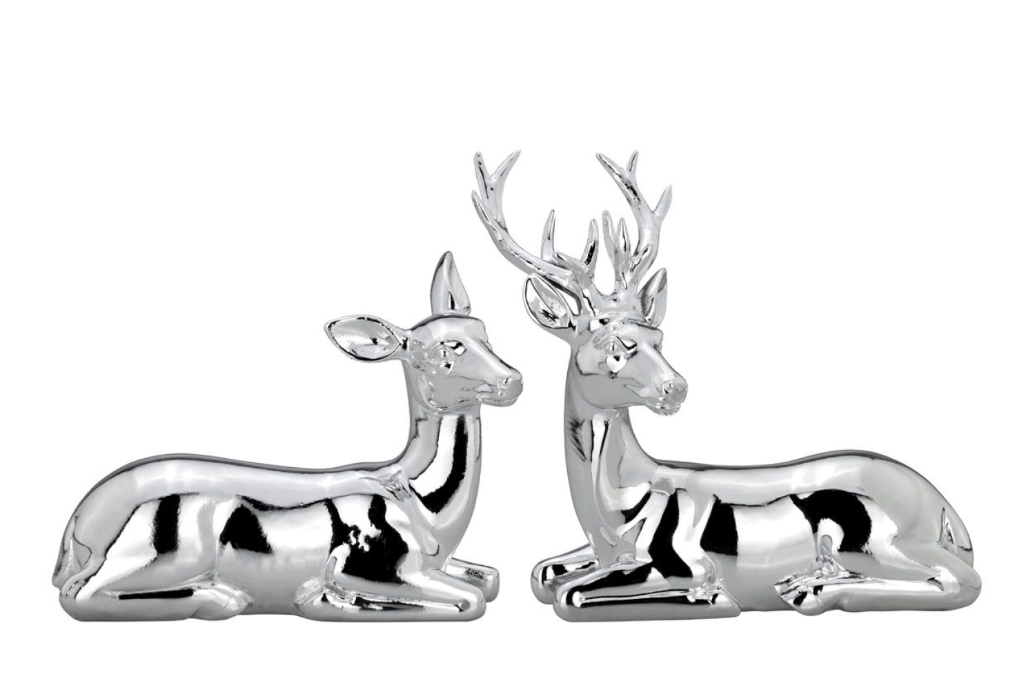 Hirschpaar liegend silber glänzend, Deko Hirsche, Hirschpaar 2 teilig ca. 14,5 cm