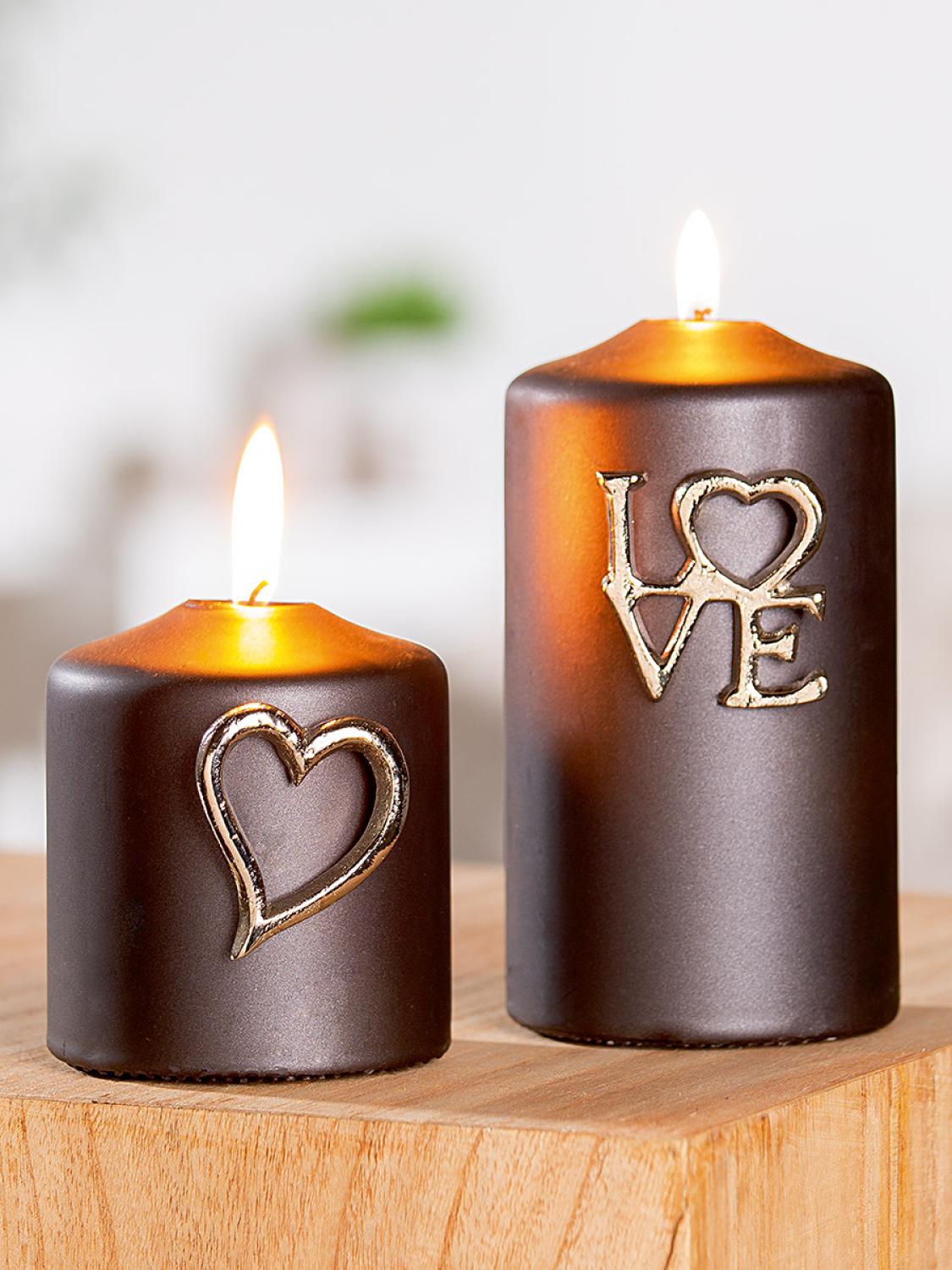 Kerzendeko Love mit Herz, Kerzenstecker im Set, Kerzenpin ca. 4 cm