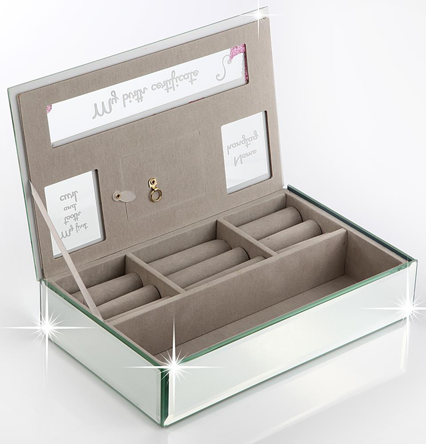 Baby Girl Erinnerungsbox aus Glas, verspiegelt mit Fotorahmen,