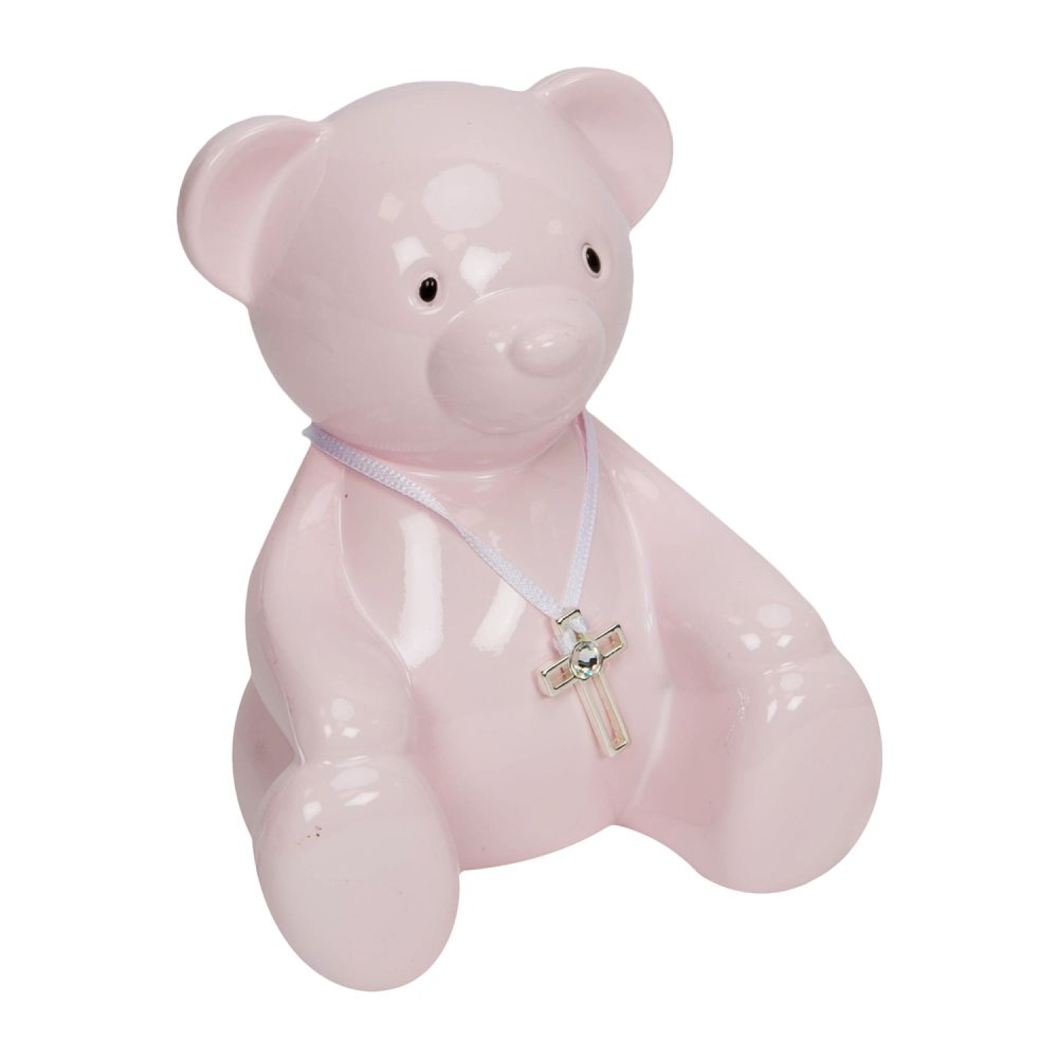 Die super süße TEDDY Spardose aus Metall mit Strasskreuz - Rosa