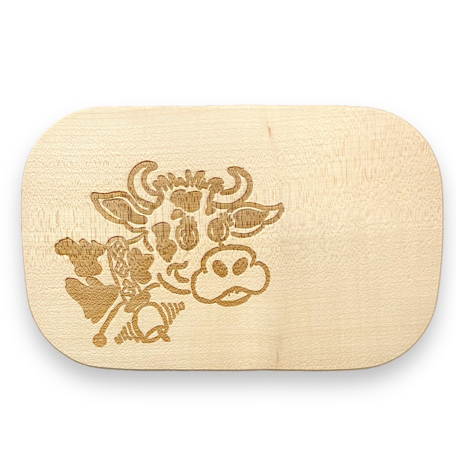 Brotzeitbrett, Vesperbrett Ahorn - Motivbrett Kuhkopf - Holzteller Ahorn mit Motiv und Namensgravur