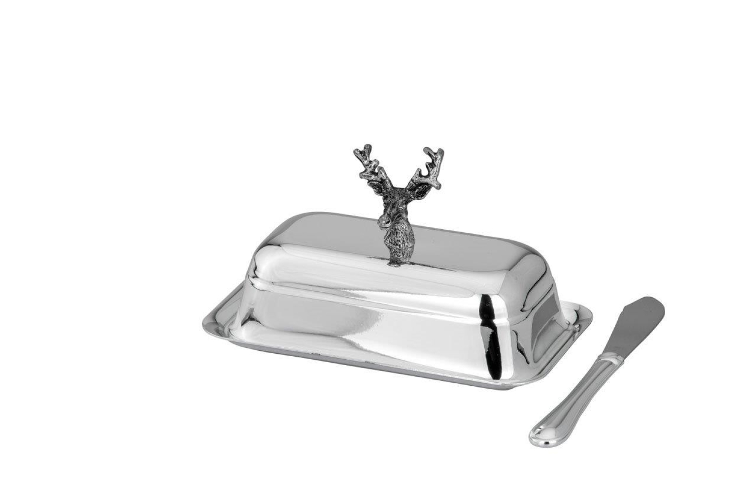 Butterdose Hirsch und Buttermesser für 1/4 Pfund Butter-Versilbert, Gravurfähig
