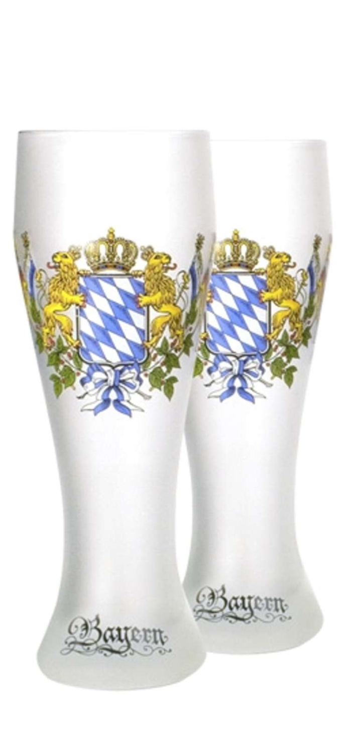Weißbierglas mit Bayernwappen für 2 teiliges Set 0,5 l Satiniert