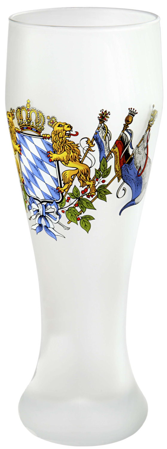 0,5 l Weißbierglas mit Bayernwappen - optional mit Schriftzug - Weizenbierglas Satiniert