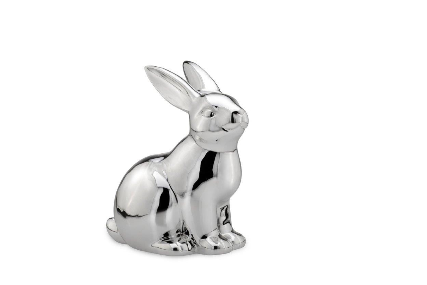 Sitzender Hase Silber Glänzend, Osterhase Versilbert ca. 18,6 cm