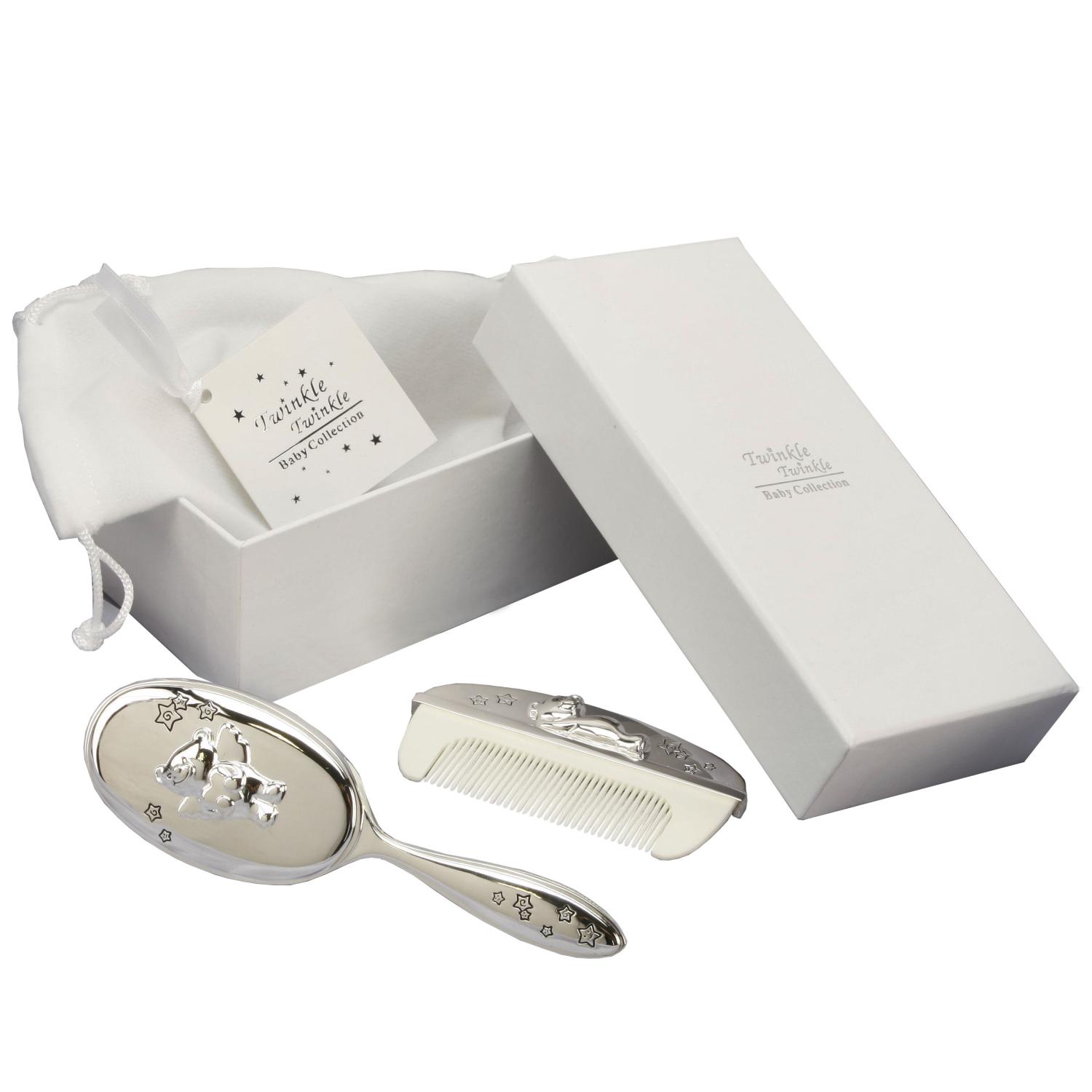 Das silberne Geschenkset Babys Kamm und Bürste - Taufgeschenk