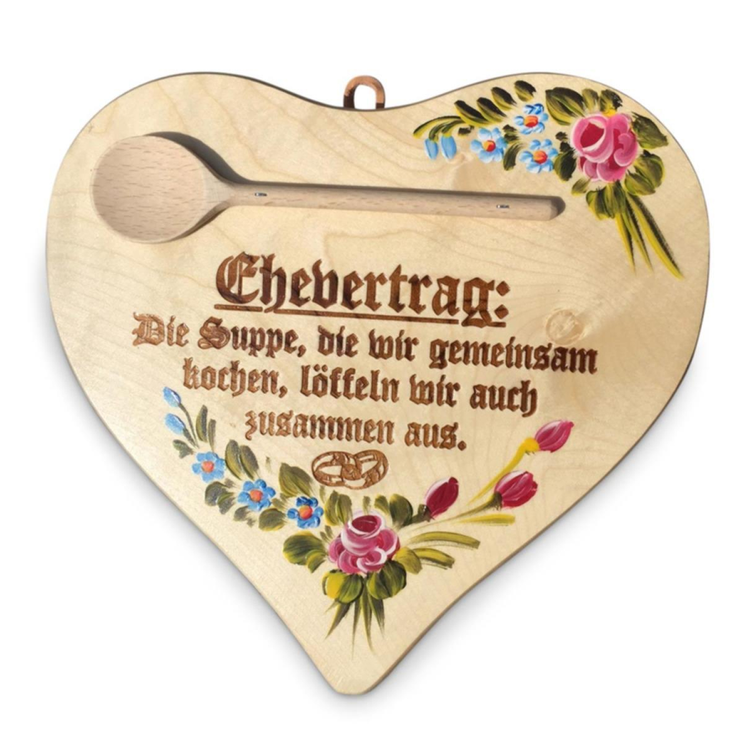 Der Ehevertrag aus Holz - farbig bemaltes Holzherz