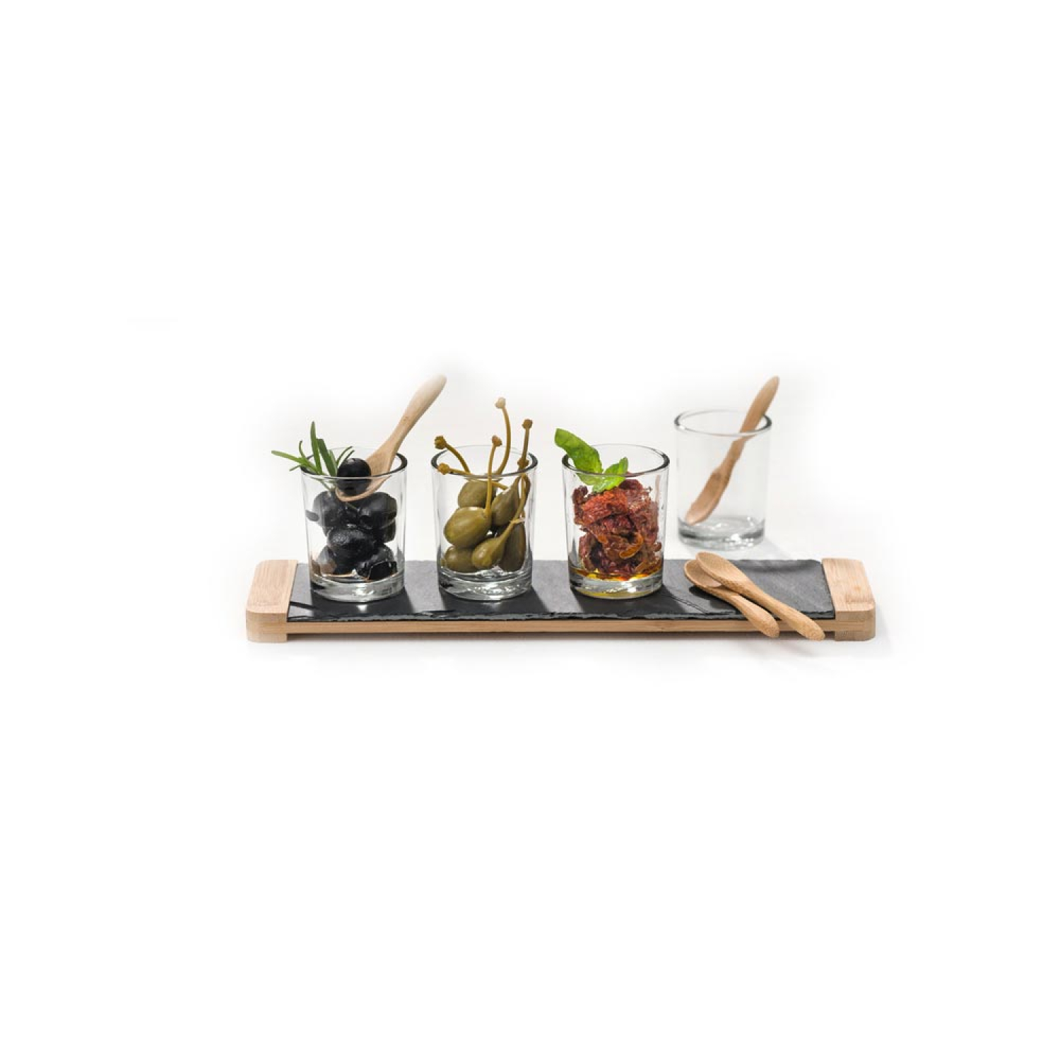 Leonardo Servierset Antipasti - Holz mit Schiefer und Klarglas