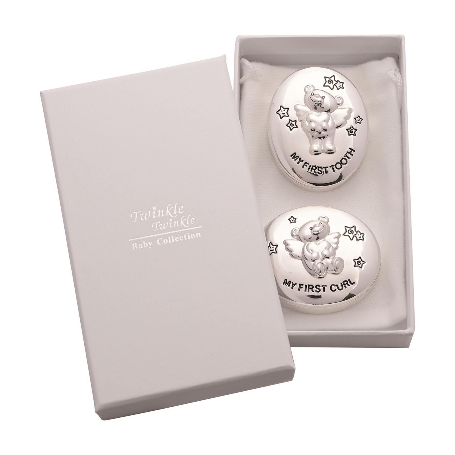 Geschenkset Lockendose und Zahndose Bärchen - Twinkle Set + Geschenkkarte, Gravurfähig
