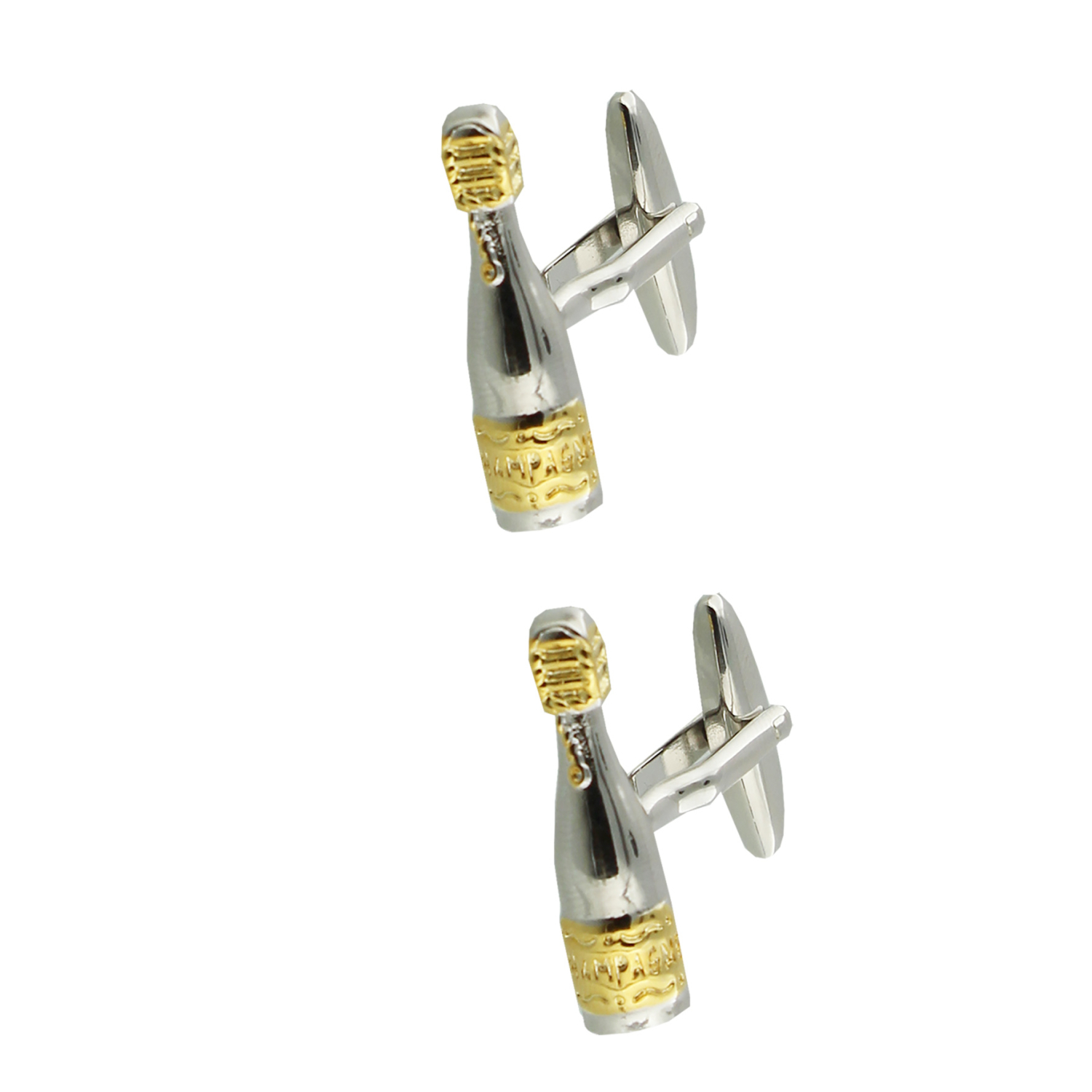 Die edlen Design Manschettenknöpfe Champagnerflasche Bicolor