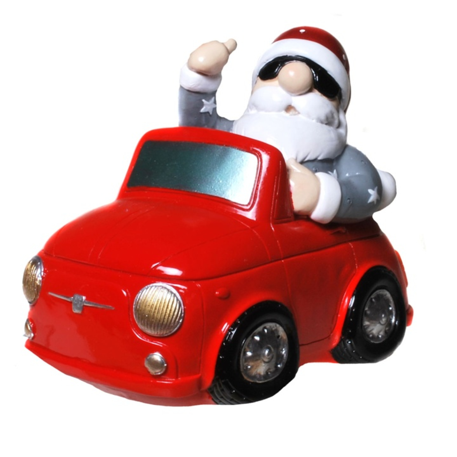 Spardose Cooler Santa in rotem Cabrio