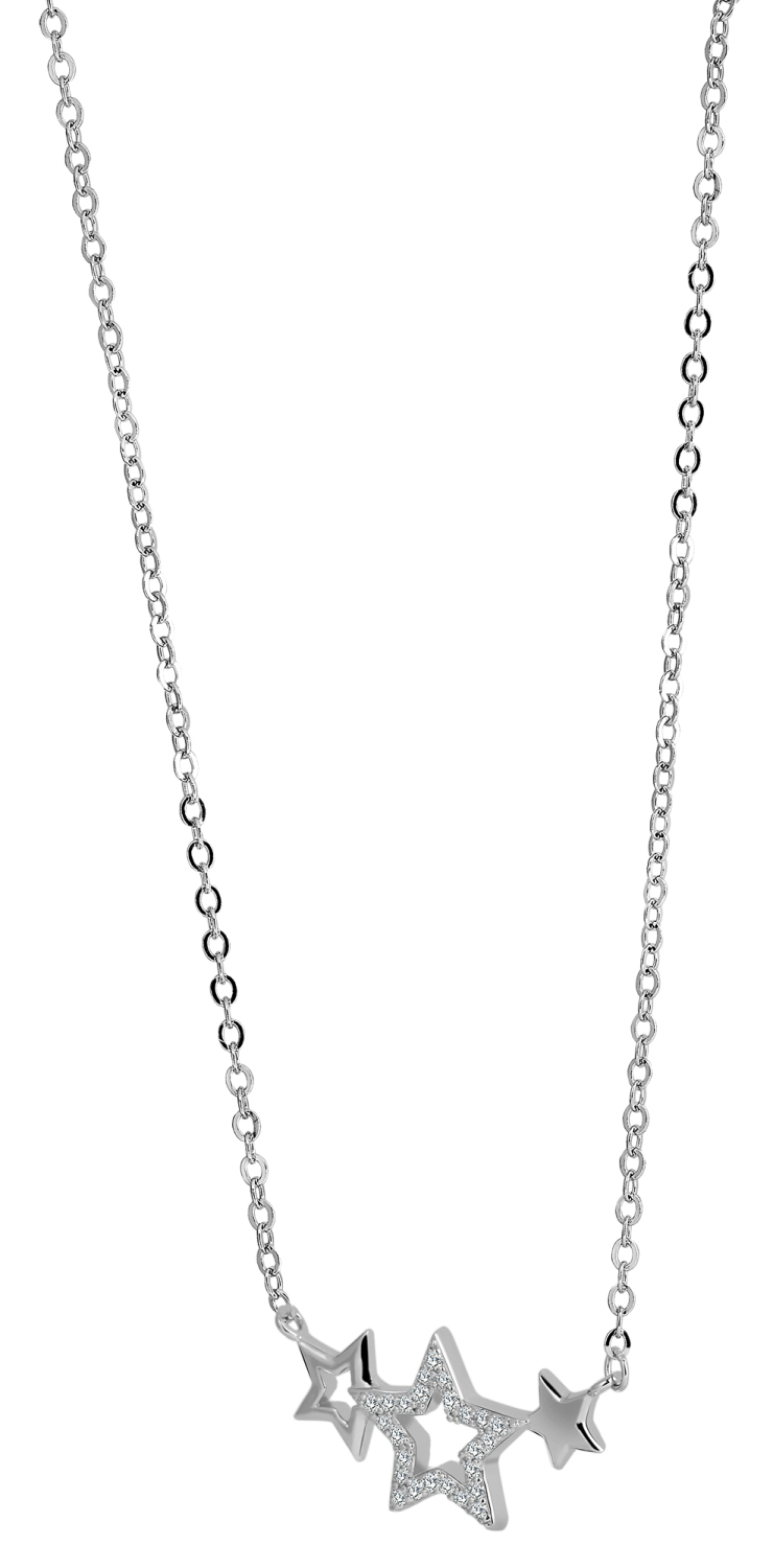 Damenhalskette Stella mit Strass - Silberkette mit Sternanhänger, Echt Silber 925 rhodiniert
