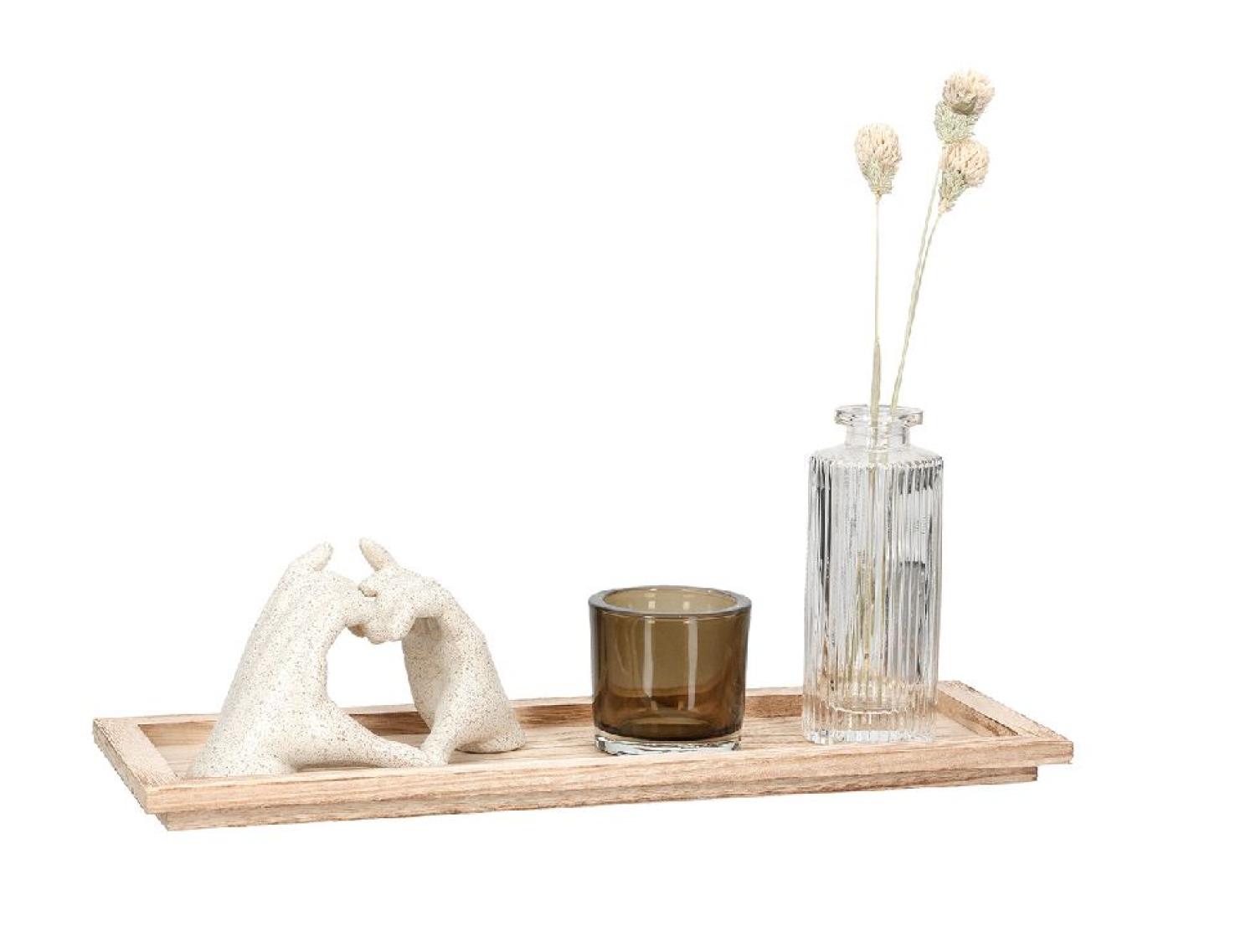 4 tlg. Set, Deko-Ensemble Heart mit Händemotiv, Tablett, Glasvase und Kerzenhalter