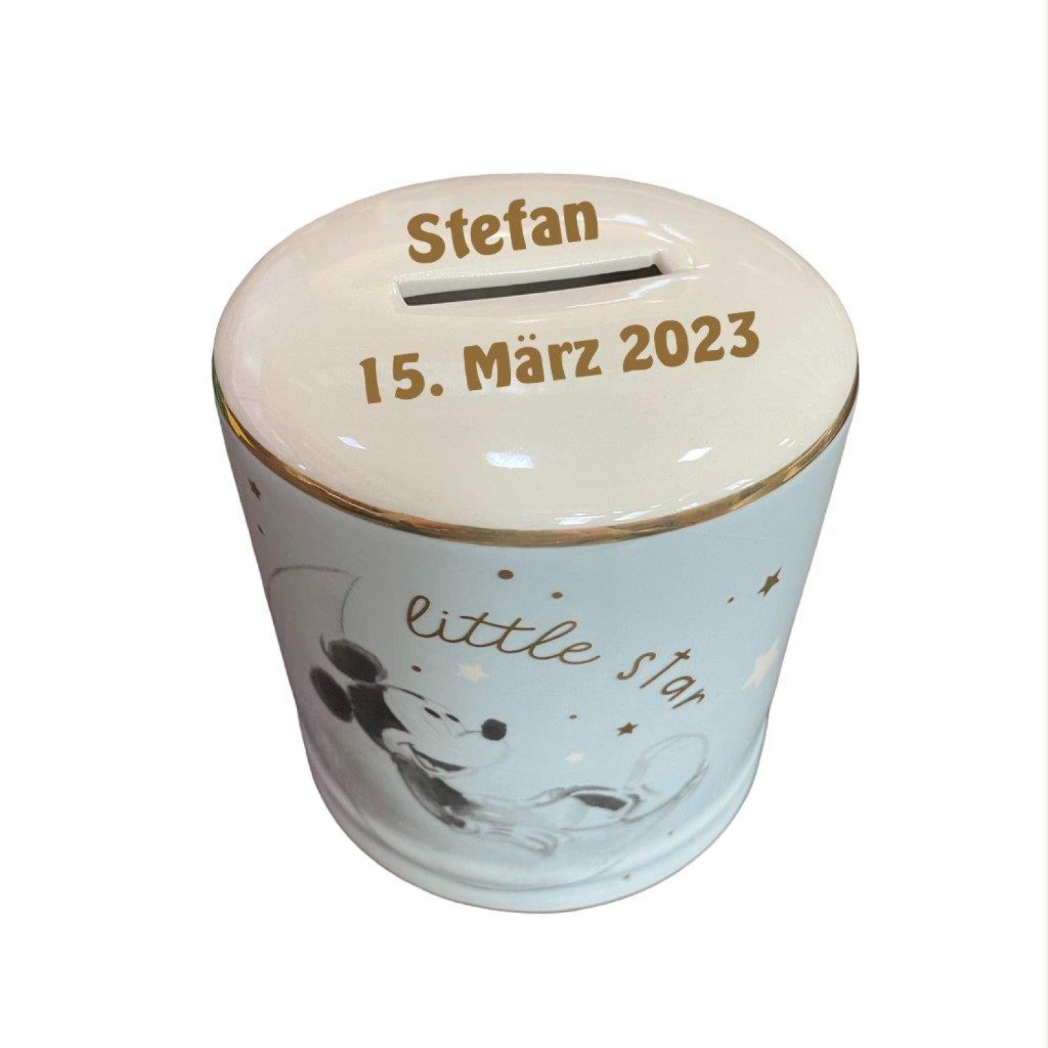 Spardose Disney Mickey Maus  Keramik - Mit Name und Datum