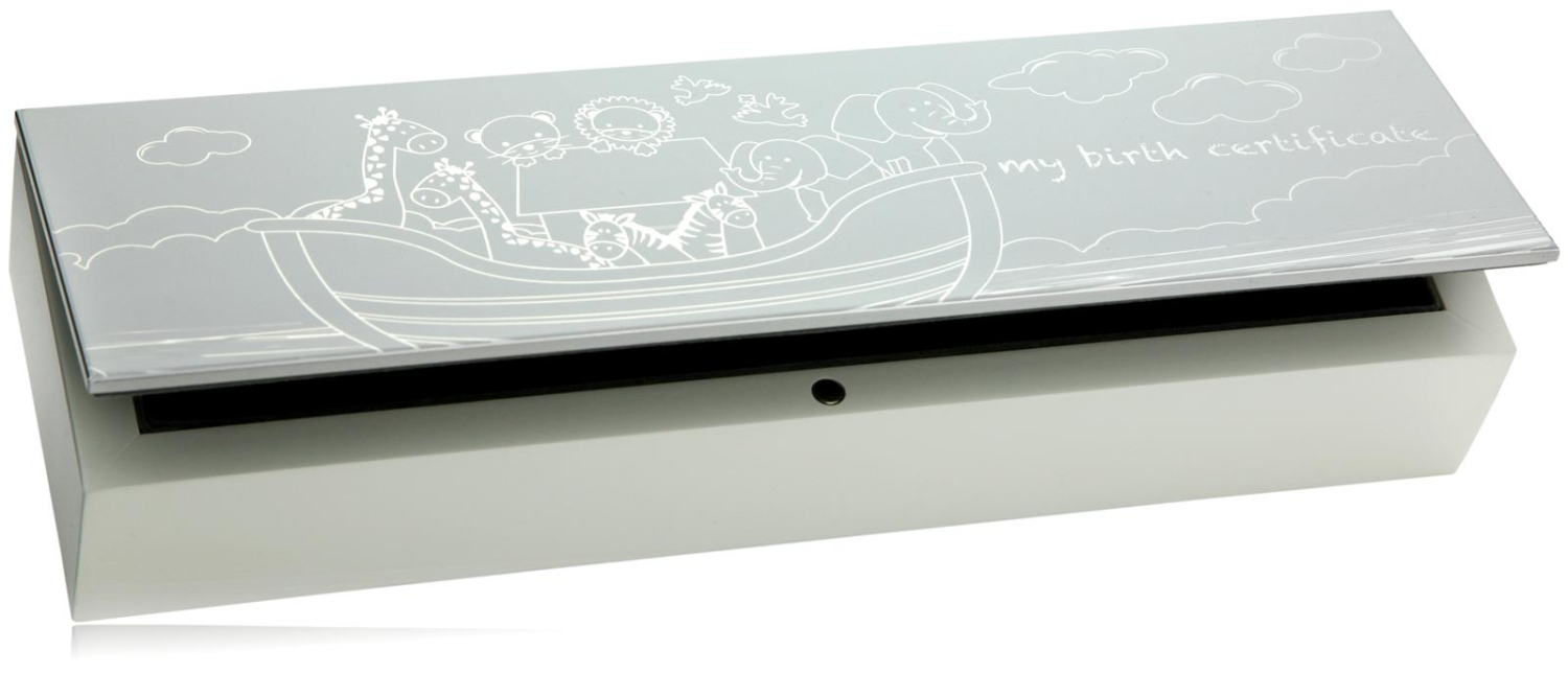 Die schöne MDF-Dose für die Geburtsurkunde - Taufgeschenk aus der Arche Noah-Reihe