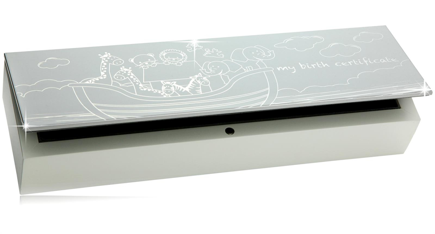 Die schöne MDF-Dose für die Geburtsurkunde - Taufgeschenk aus der Arche Noah-Reihe