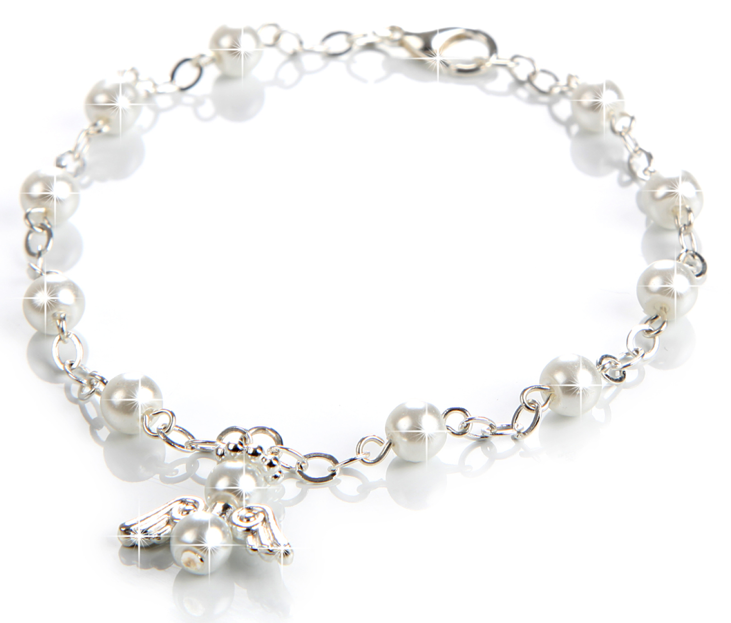 Das wunderschöne Armband für Kinder mit Schutzengel und Wachsperle weiss - Taufgeschenk