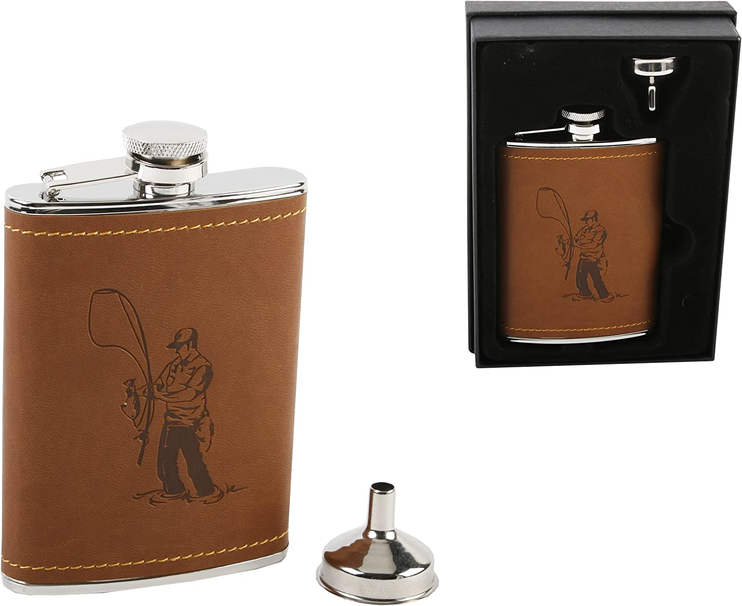 Der Design Flachmann mit geprägtem Fishing  in schwarzer Geschenkbox