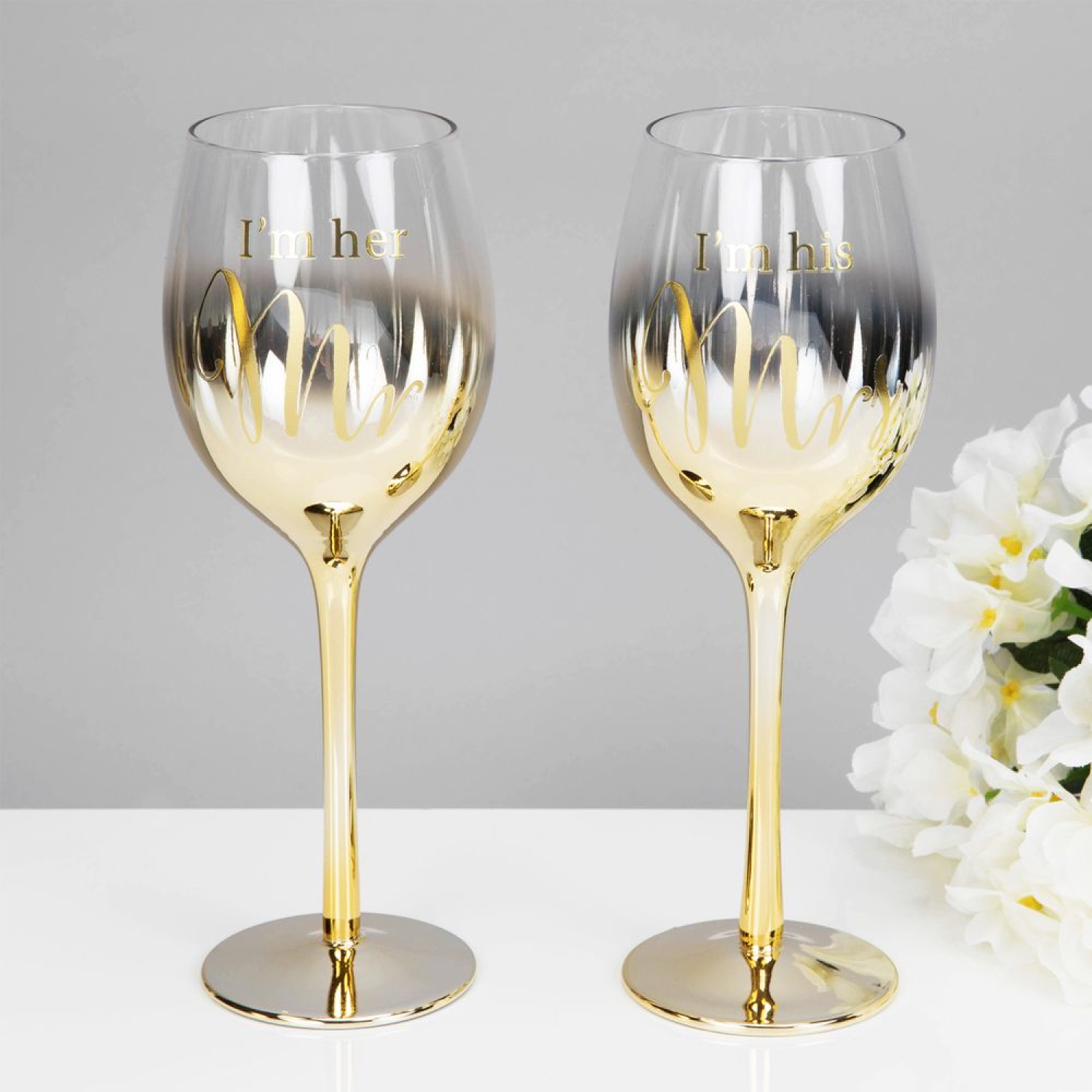 Mr & Mrs - Weingläser Gold getönt, Alway & Forever mit Aufschrift im 2 teiligen Geschenkset