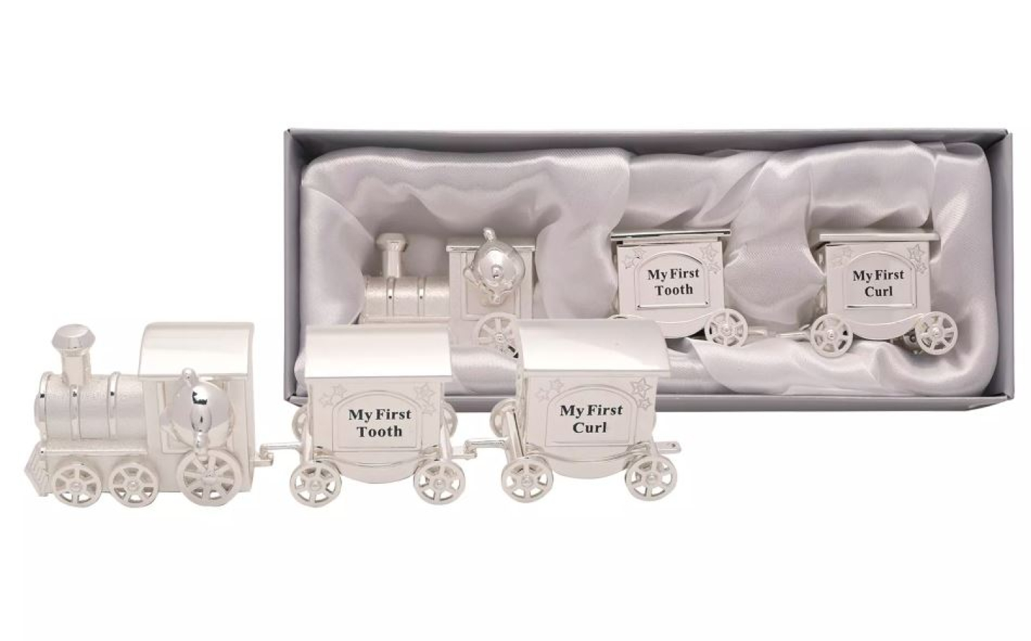 Geschenkset Zug für den ersten Zahn und die erste Locke - 3 teilig, Gravurfähig