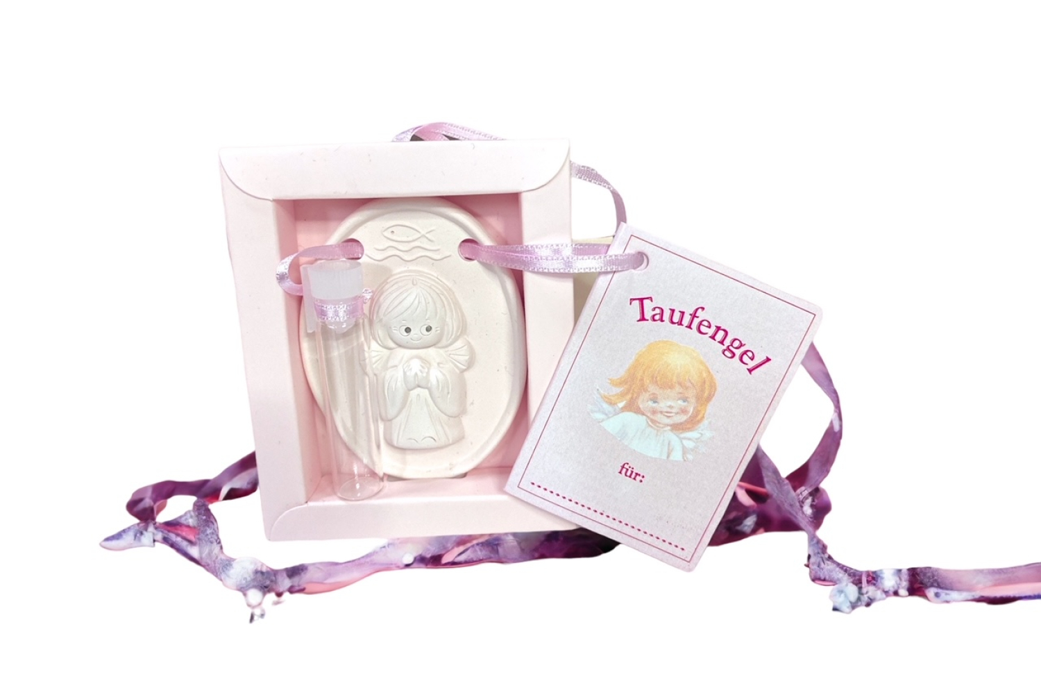 Geschenkset zur Taufe für Mädchen - Rosa - Taufengel und Armband