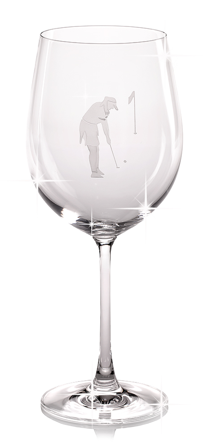 Golf Glas XXL mit Gravur, Cocktail Glas, Weinglas Frau beim Golfspiel