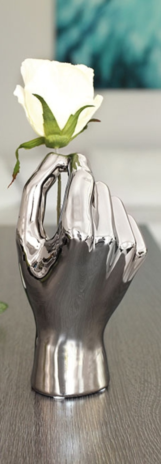 Keramik Vase Hand in Silber, die besondere Dekorationsvase