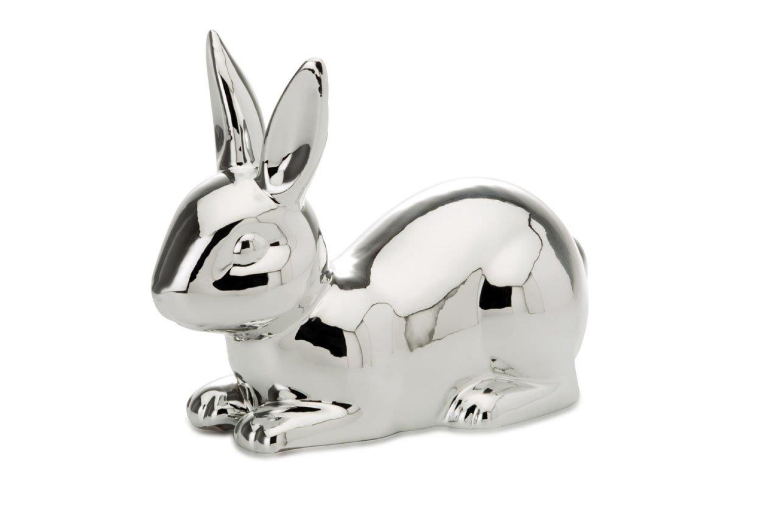 Liegender Hase Silber Glänzend, Osterhase Versilbert ca. 18 cm